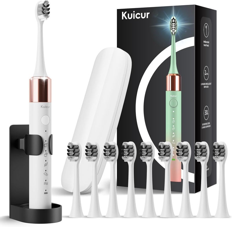 Kuicur Electric Toothbrush, 10 Brush Heads & Travel Case, 42,000 VPM Electric Motor & USB Charging, 5 Modes with Smart Timer, Ultra Whitening Toothbrush for Adults and Kids - Image 1